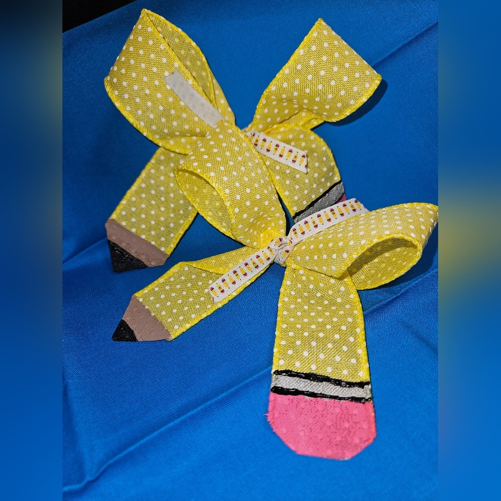 Yellow Polka Dot Hair Bows with Pink and Black Tips